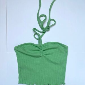 Green Ribbed Halter Top